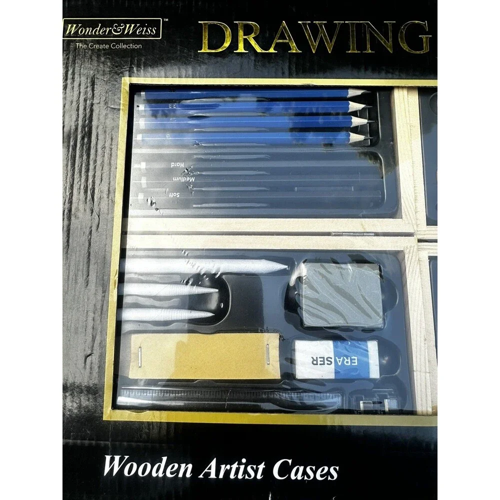 Wonder & Weiss Complete Drawing Sketch Acrylic Art Set 108 Pieces Wooden Case